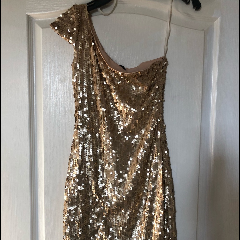 Semi formal fitted gold sequins dress